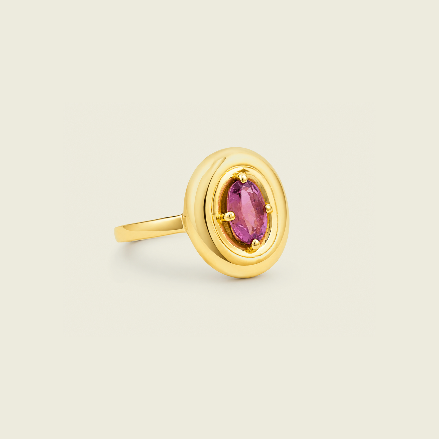 Pink Toumaline Puffy Ring | Gemstone Ring | 18K Gold Plated