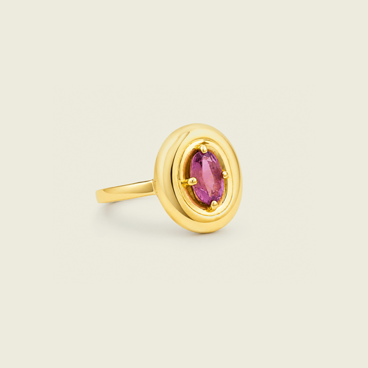 Pink Toumaline Puffy Ring | Gemstone Ring | 18K Gold Plated
