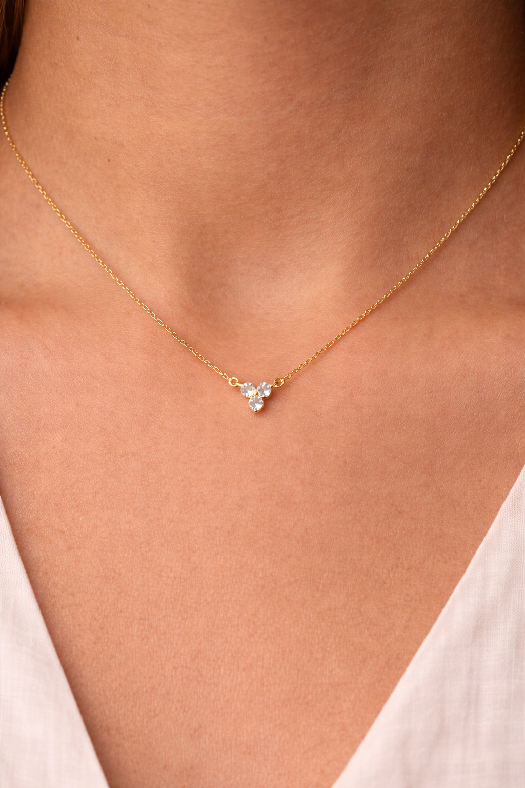 White Topaz Necklace | Clover Pendant | 18K Gold Plated