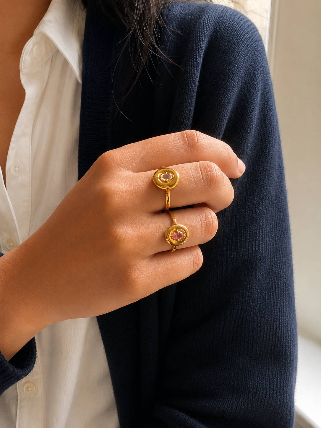 Pink Toumaline Puffy Ring | Gemstone Ring | 18K Gold Plated