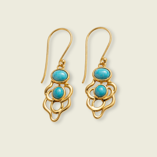 Turquoise Figurine Earrings | 18k Gold Plated | Dangle Earrings