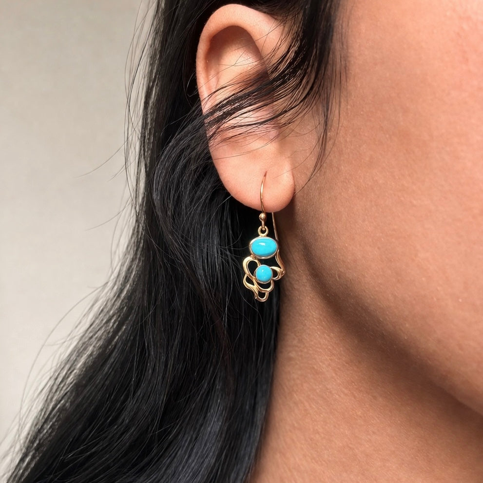 Turquoise Figurine Earrings | 18k Gold Plated | Dangle Earrings