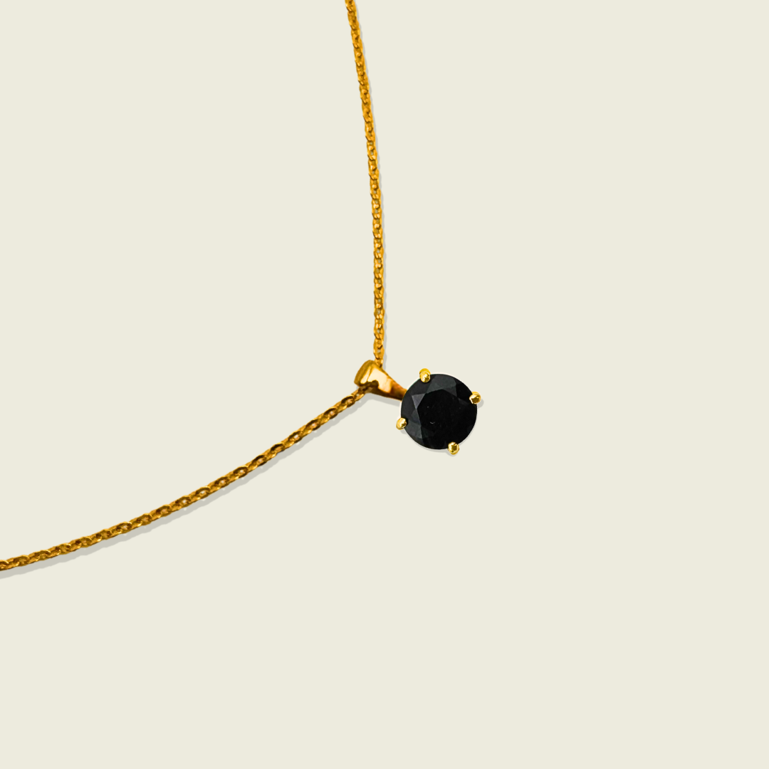 Black Onyx Necklace | Round Pendant | 18K Gold Plated