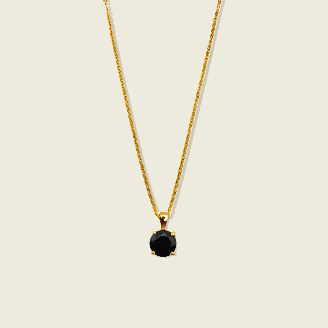 Black Onyx Necklace | Round Pendant | 18K Gold Plated