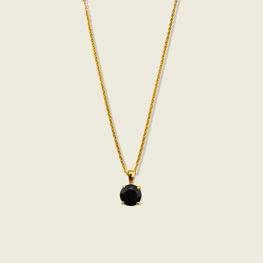 Black Onyx Necklace | Round Pendant | 18K Gold Plated