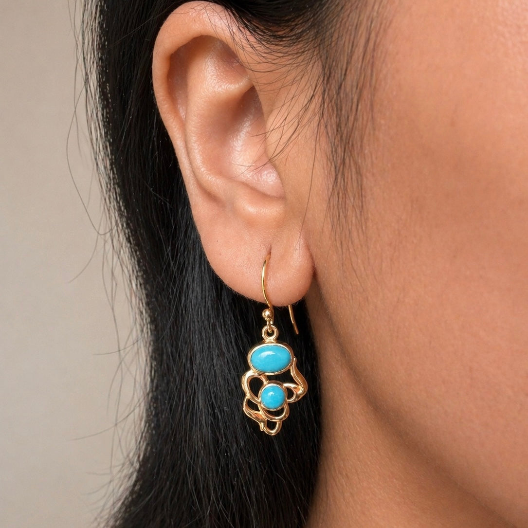Turquoise Figurine Earrings | 18k Gold Plated | Dangle Earrings