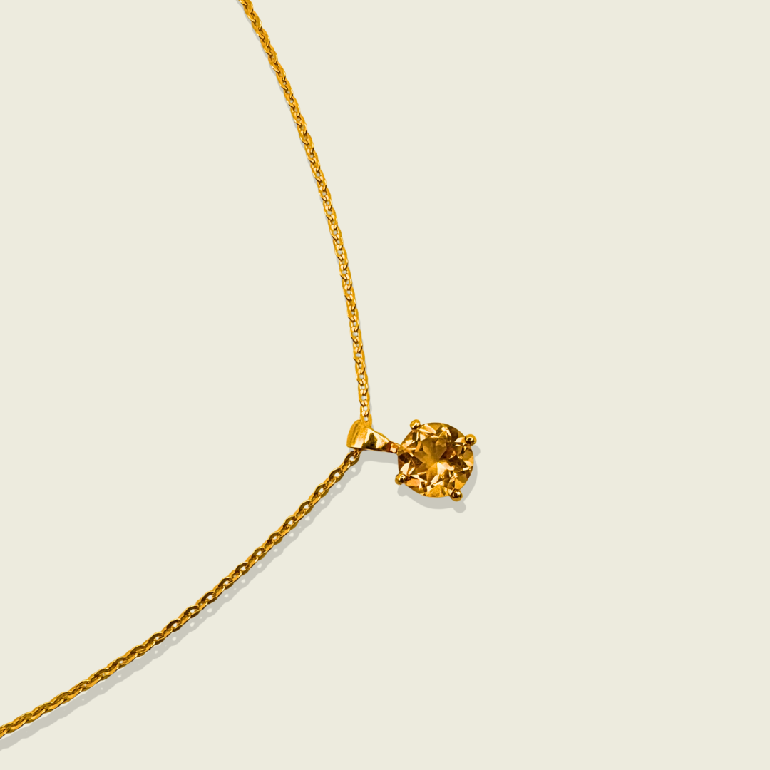 Citrine Necklace | Round Pendant | 18K Gold Plated