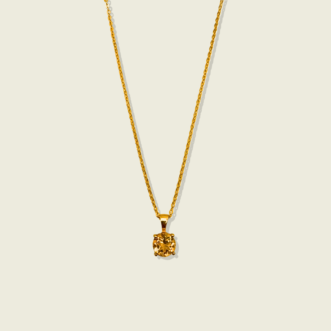 Citrine Necklace | Round Pendant | 18K Gold Plated