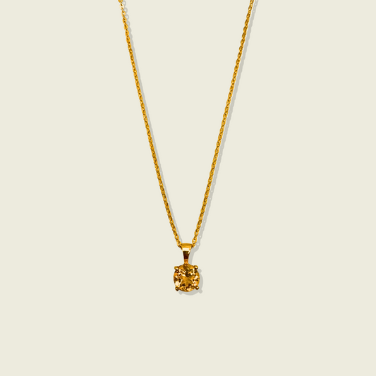 Citrine Necklace | Round Pendant | 18K Gold Plated