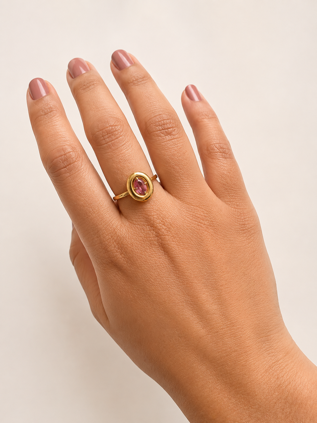 Pink Toumaline Puffy Ring | Gemstone Ring | 18K Gold Plated