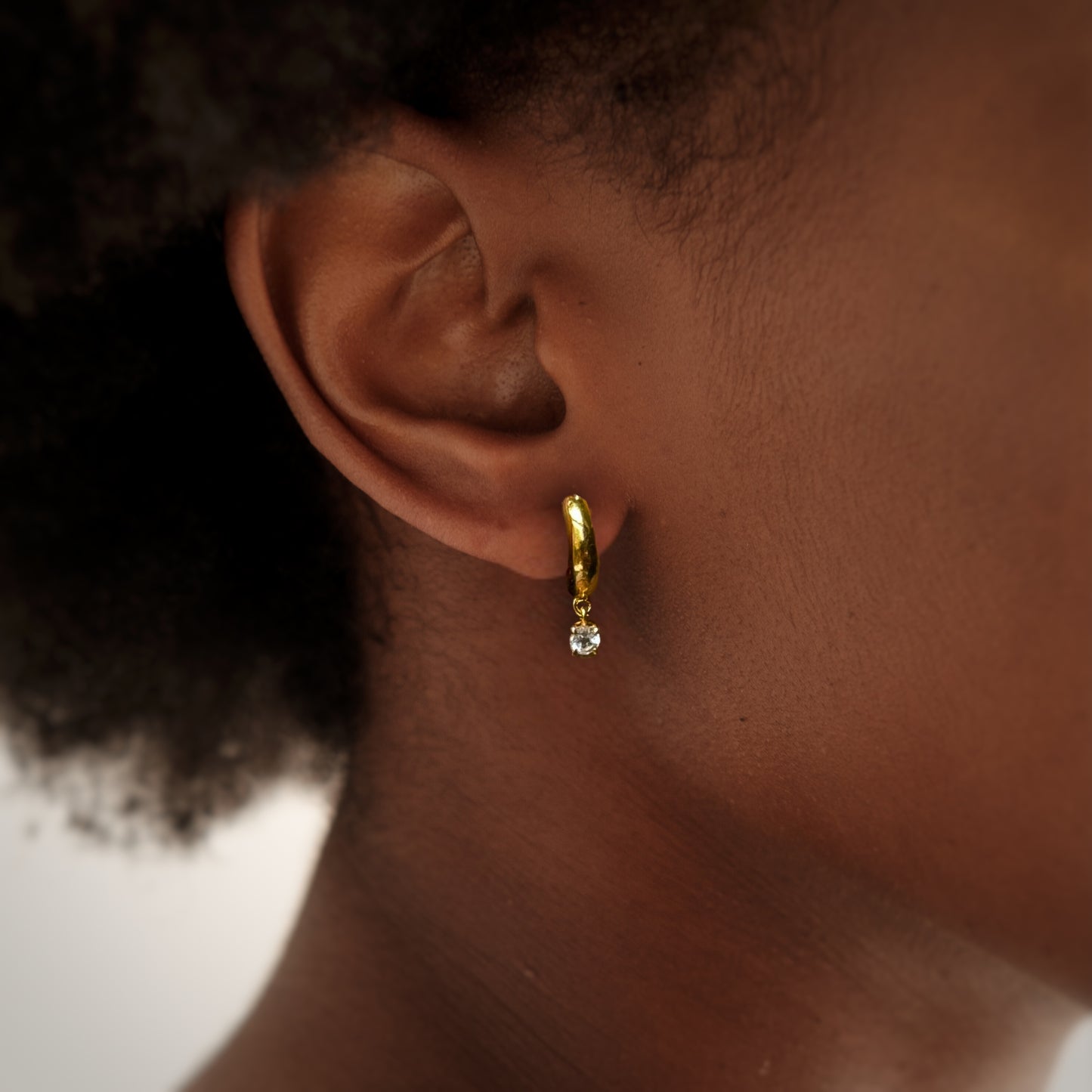 White Topaz Earrings | 18k Gold Plated | Genova Huggie Hoop Earrings