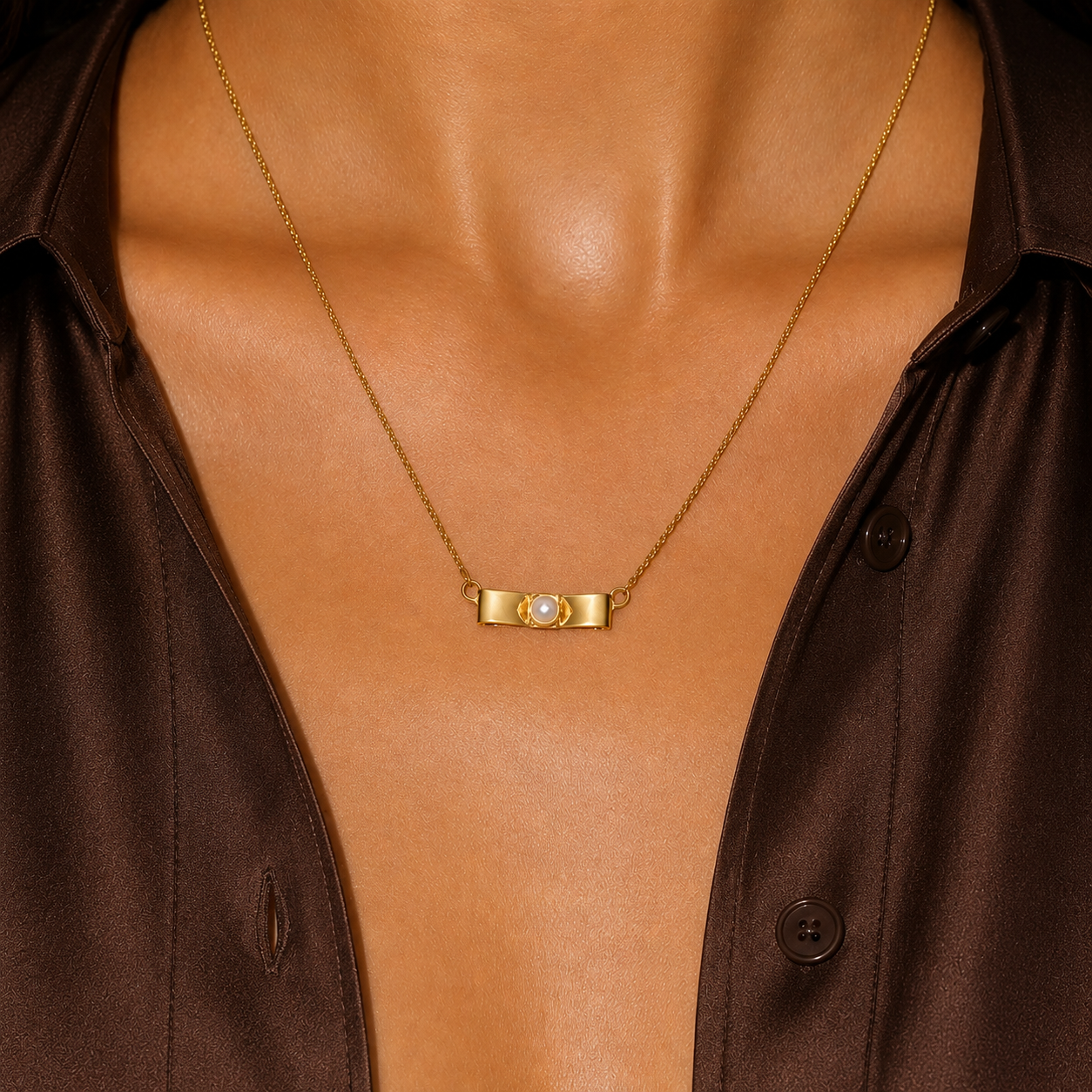 Pearl Bow Necklace | Pearl Pendant | 18K Gold Plated