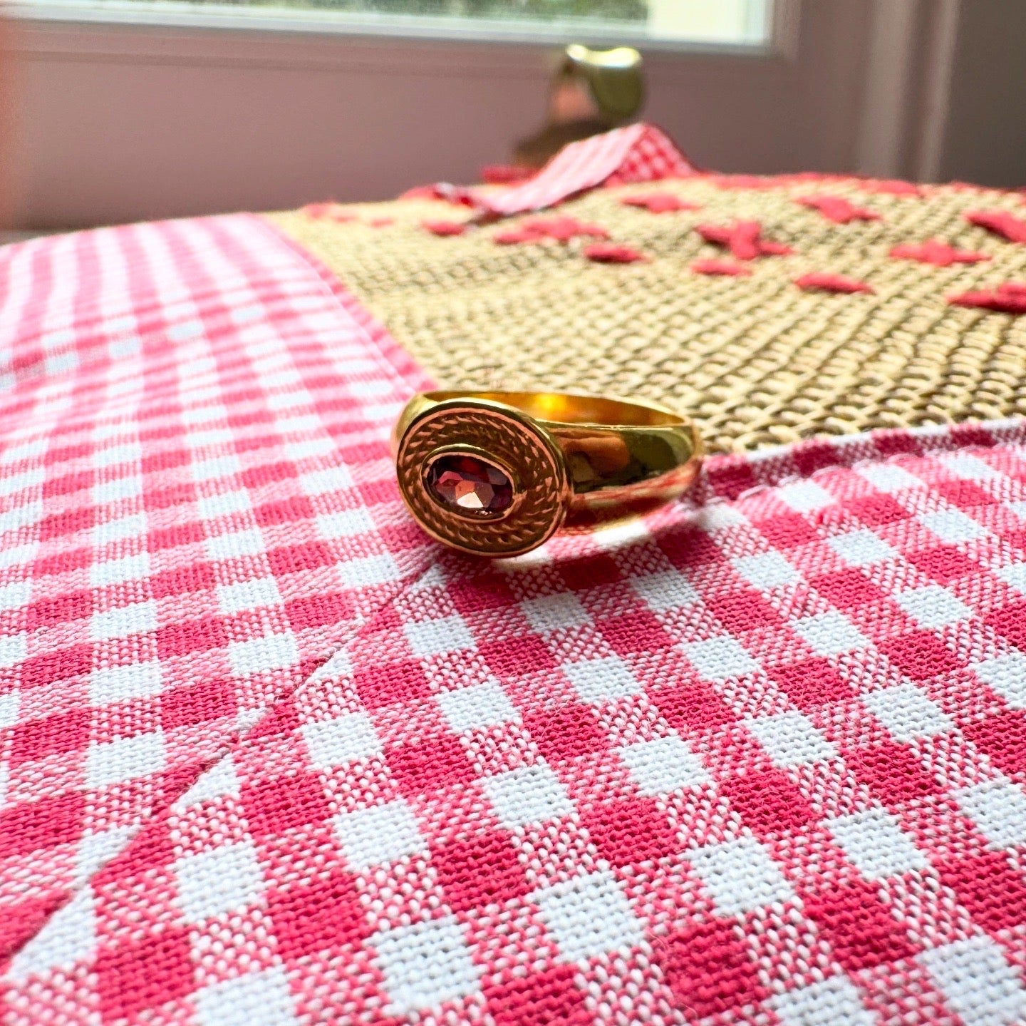 Red Garnet Ring | Cleo Signet Ring | 18K Gold Plated