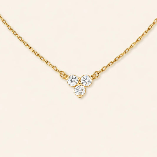 White Topaz Necklace | Clover Pendant | 18K Gold Plated