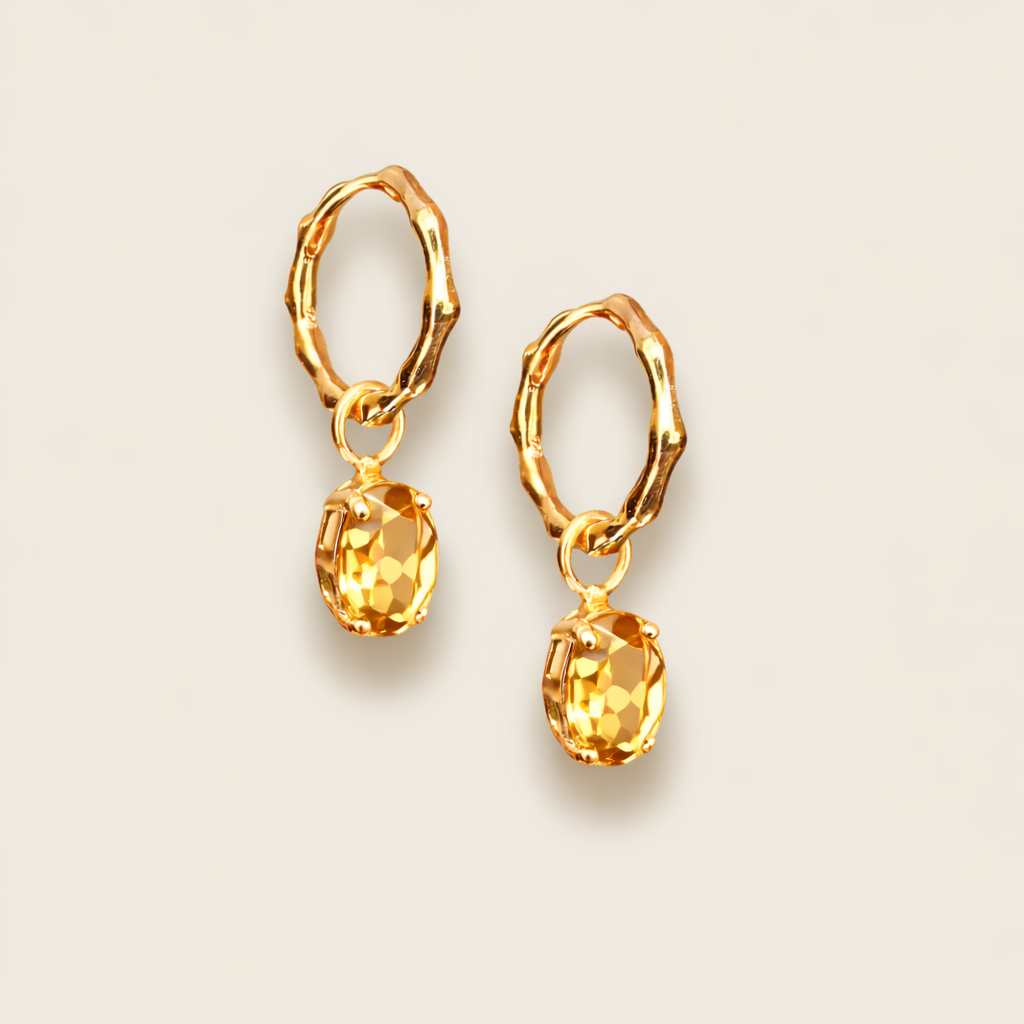 Citrine Earrings | 18k Gold Plated | Huggie Hoop Earrings