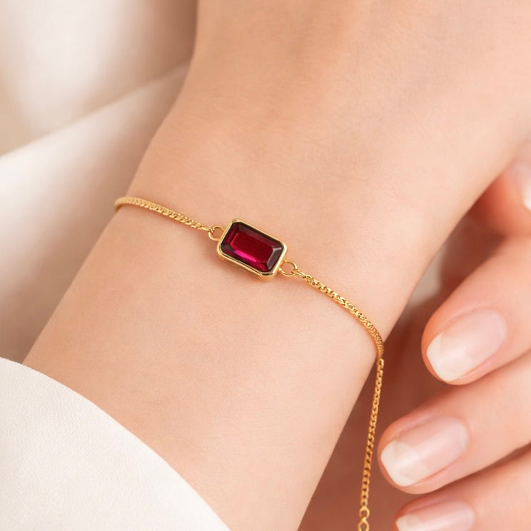 Red Garnet Adjustable Bracelet | Kaya Gemstone Bracelet | 18k Gold Plated