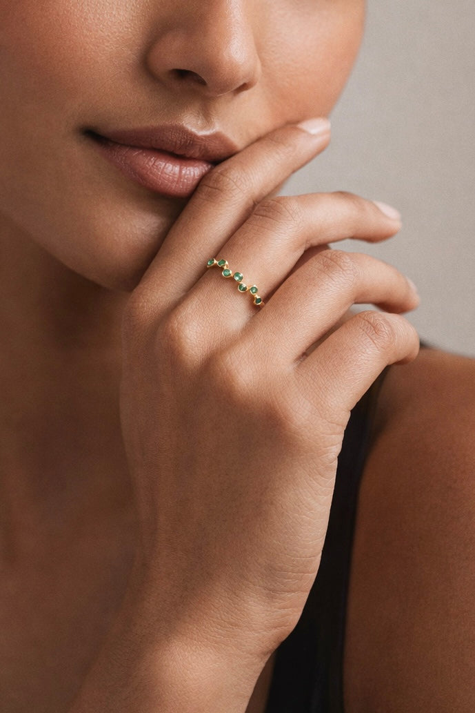 Green Onyx Ring | Malti Multistone Ring | 18K Gold Plated