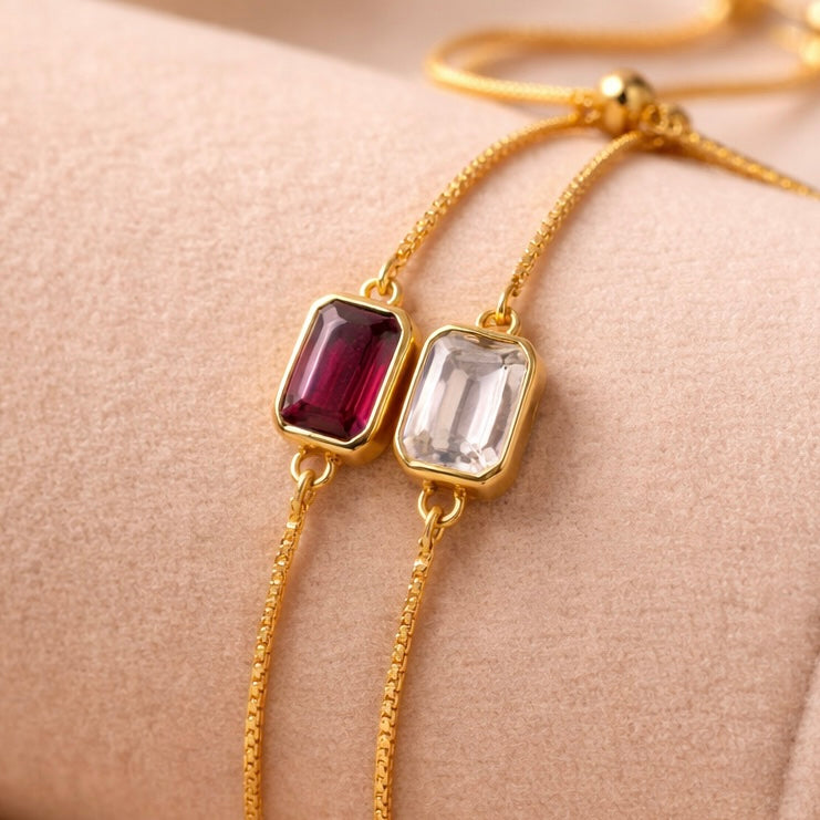 White Topaz Adjustable Bracelet | Kaya Gemstone Bracelet | 18k Gold Plated