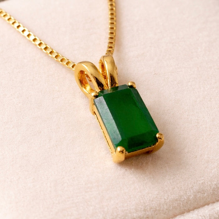 Green Onyx Necklace | Rectangle Pendant | 18K Gold Plated