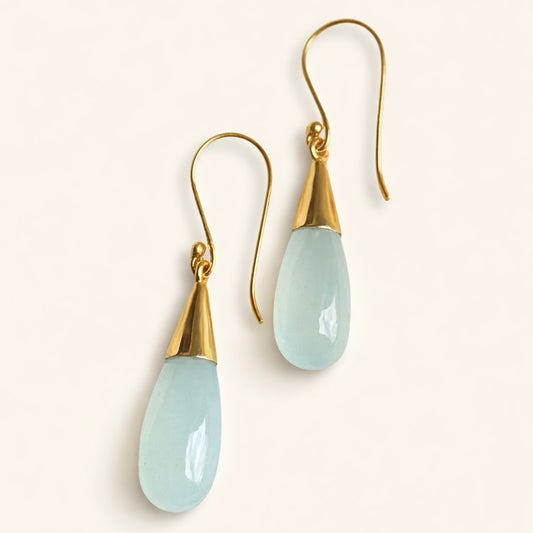 Aquamarine Drop Stone Earrings | 18k Gold Plated | Dangle Earrings