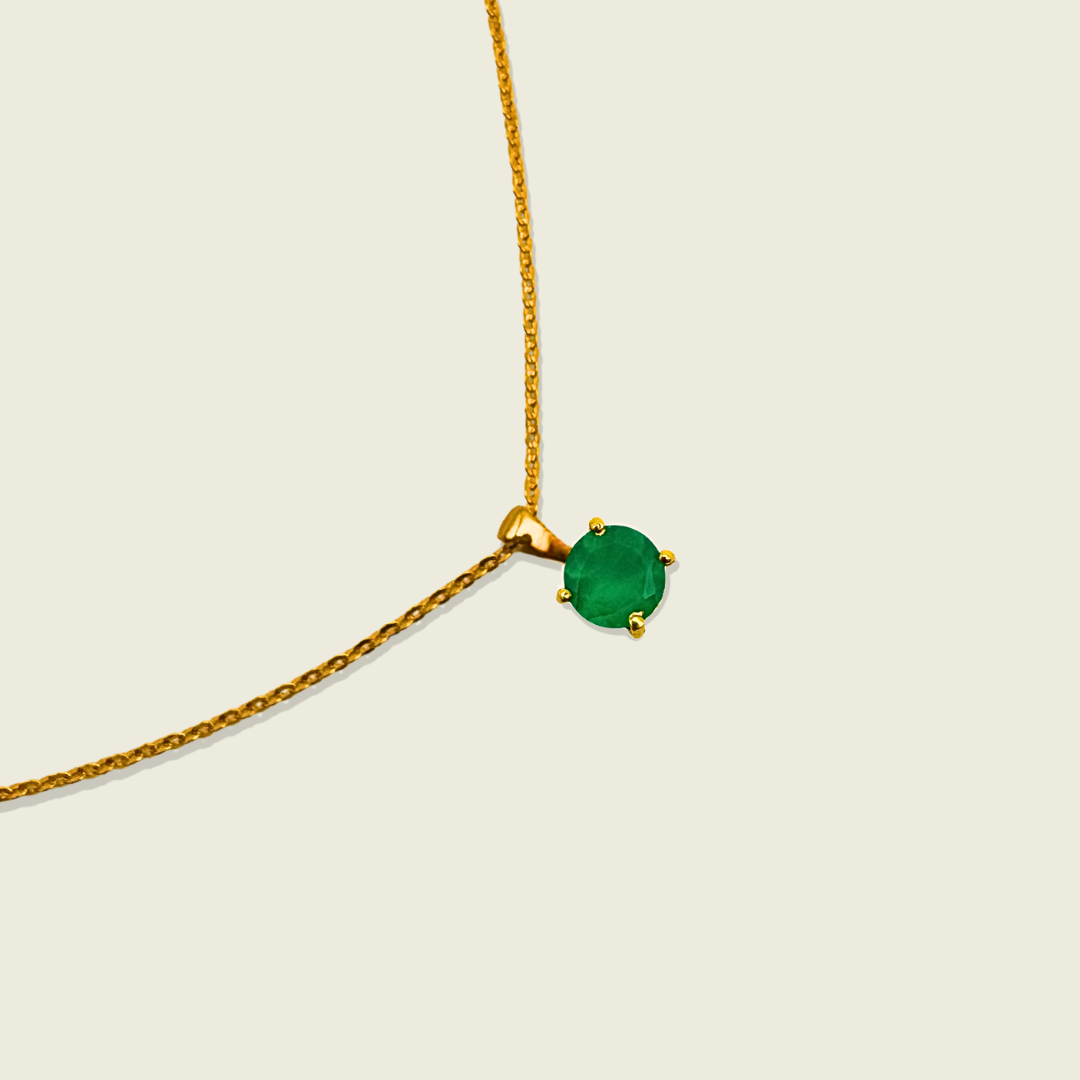 Green Onyx Necklace | Round Pendant | 18K Gold Plated