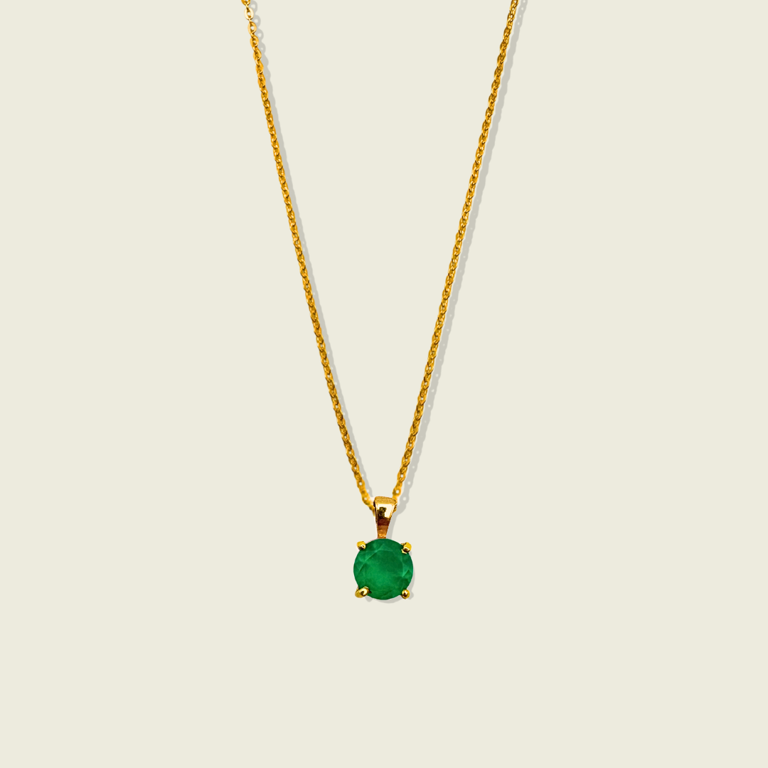 Green Onyx Necklace | Round Pendant | 18K Gold Plated
