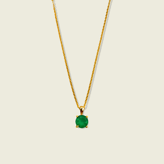 Green Onyx Necklace | Round Pendant | 18K Gold Plated