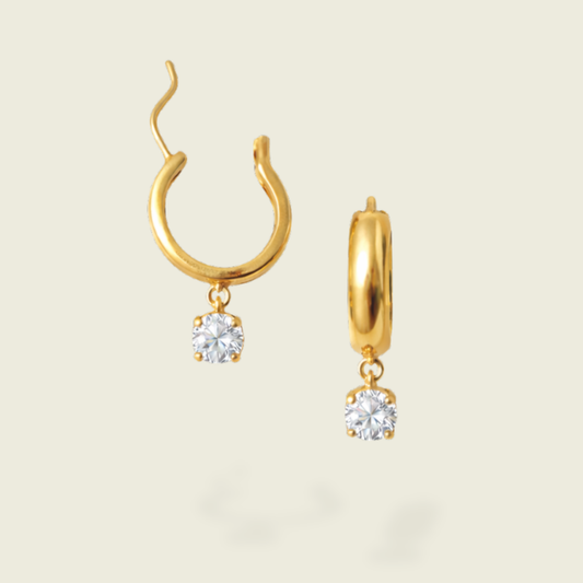 White Topaz Earrings | 18k Gold Plated | Genova Huggie Hoop Earrings