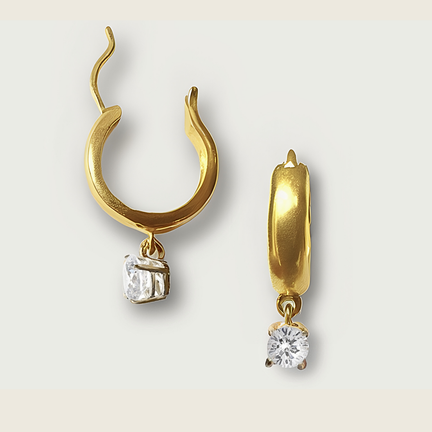 White Topaz Earrings | 18k Gold Plated | Genova Huggie Hoop Earrings