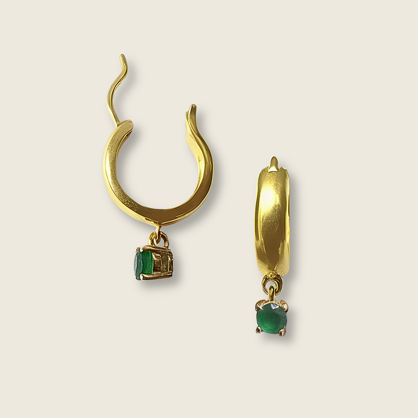 Green Onyx Earrings | 18k Gold Plated | Genova Huggie Hoop Earrings