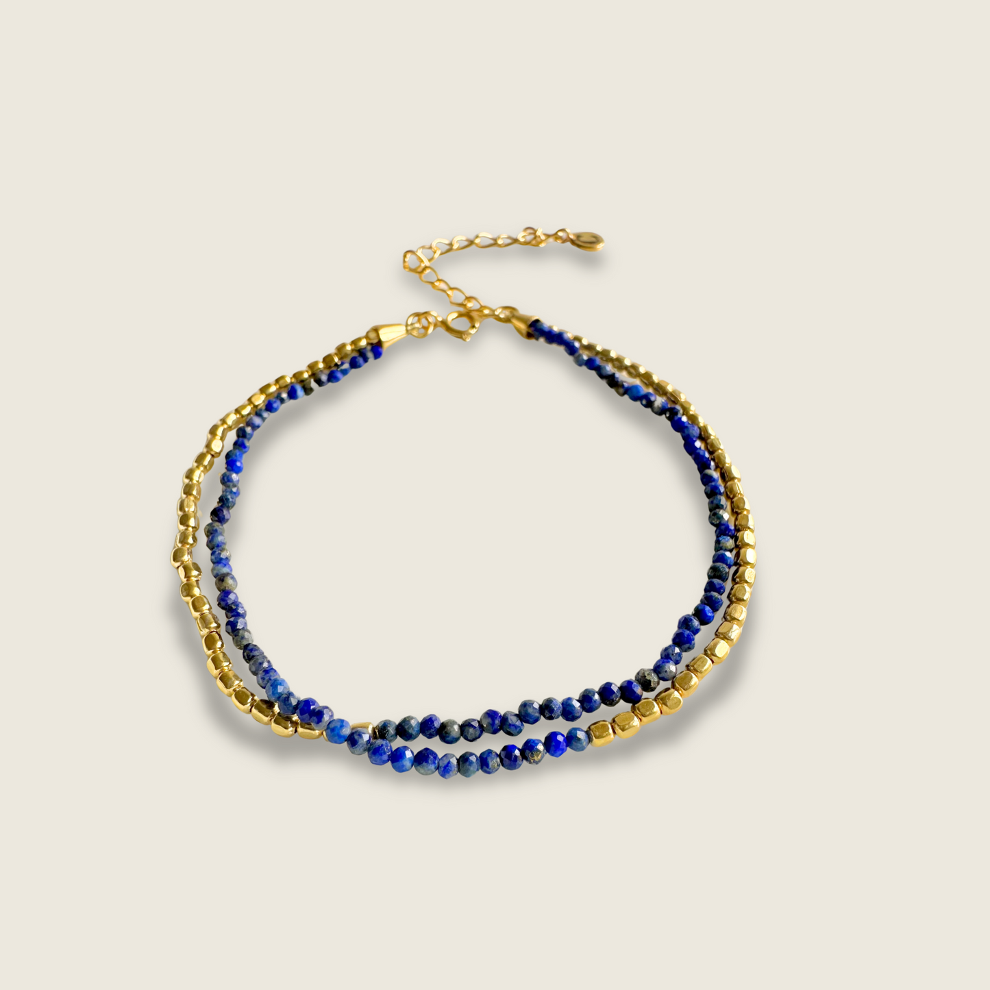 Lapis Lazuli Beaded Gemstone Bracelet | 18k Gold Plated | Gemstone Bracelet