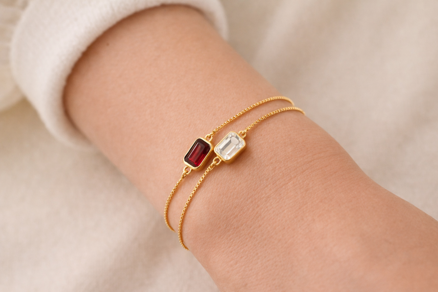 White Topaz Adjustable Bracelet | Kaya Gemstone Bracelet | 18k Gold Plated