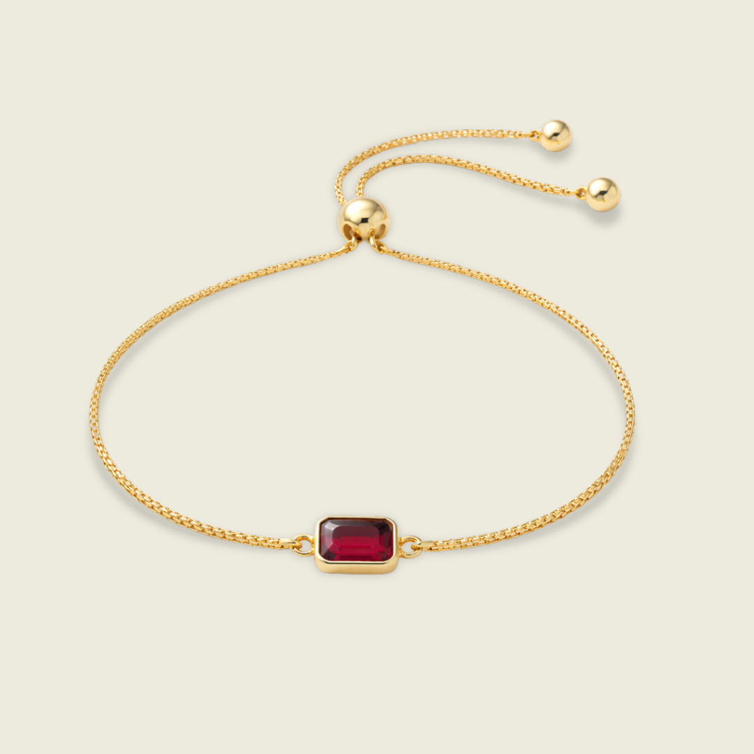 Red Garnet Adjustable Bracelet | Kaya Gemstone Bracelet | 18k Gold Plated