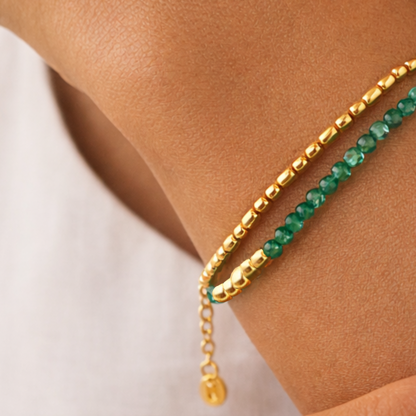 Green Onyx and Gold Beaded Bracelet | 18k Gold Plated | Gemstone Bracelet
