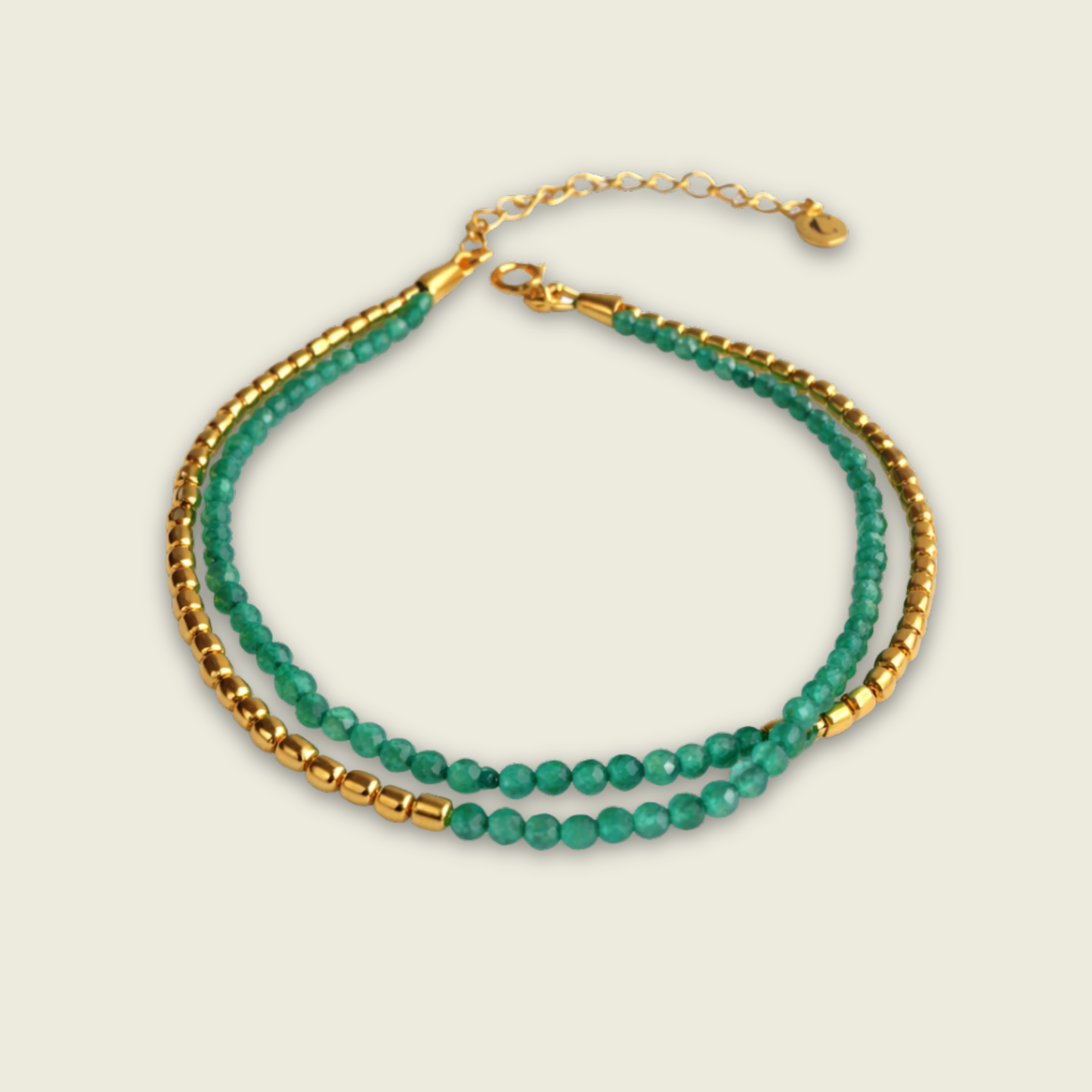 Green Onyx and Gold Beaded Bracelet | 18k Gold Plated | Gemstone Bracelet