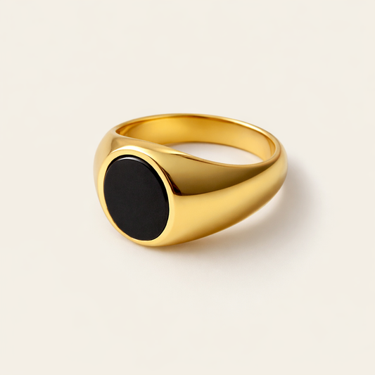 Black Onyx Ring | Coco Signet Ring | 18K Gold Plated