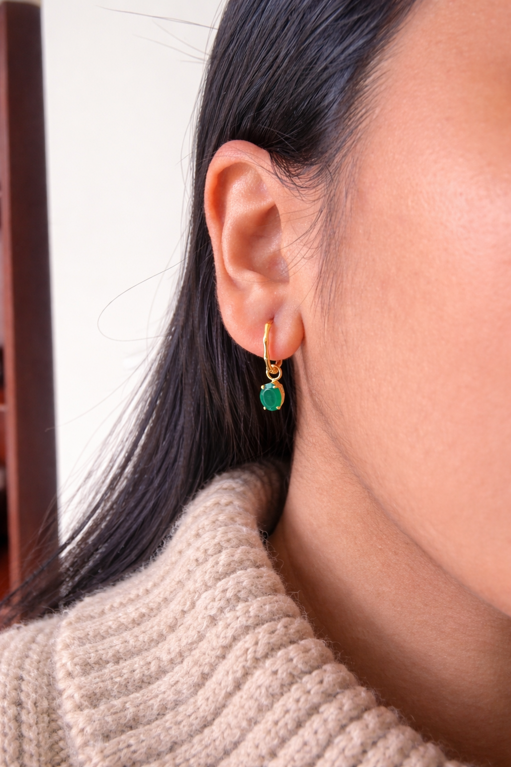 Green Onyx Earrings | 18k Gold Plated | Huggie Hoop Earrings