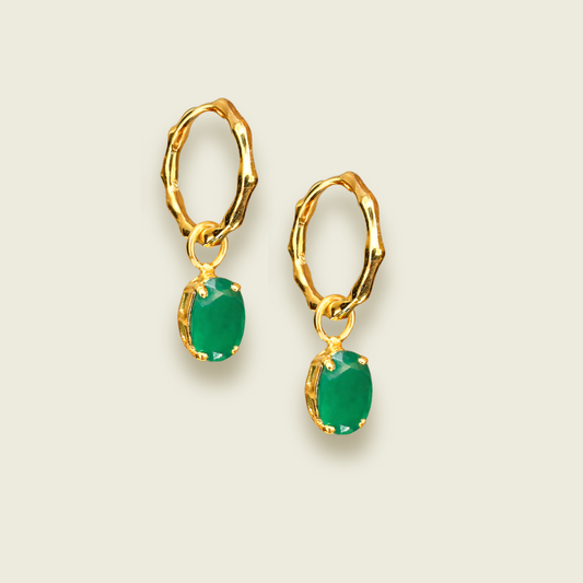 Green Onyx Earrings | 18k Gold Plated | Huggie Hoop Earrings