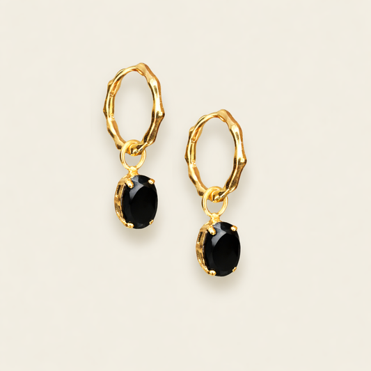 Black Onyx Earrings | 18k Gold Plated | Huggie Hoop Earrings