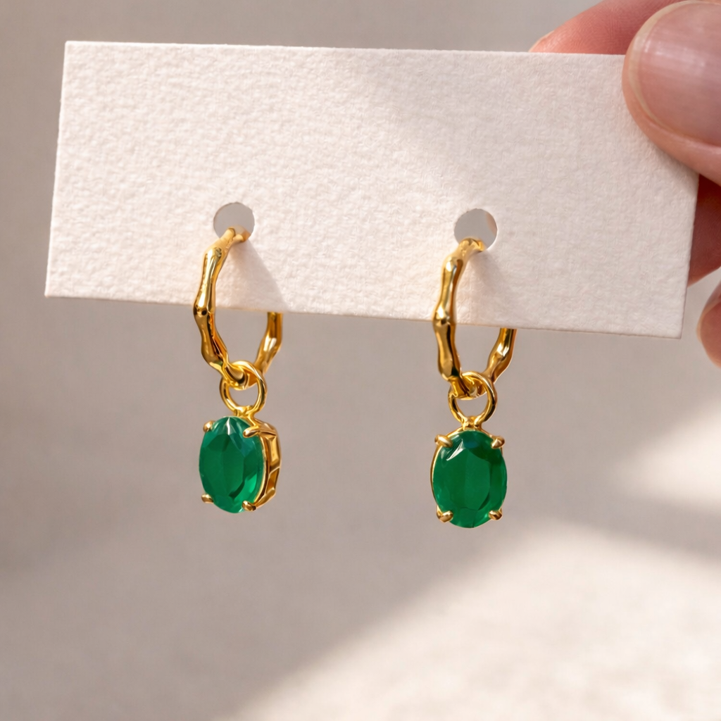 Green Onyx Earrings | 18k Gold Plated | Huggie Hoop Earrings