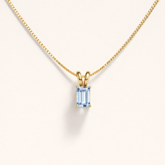 Blue Topaz Necklace | Rectangle Pendant | 18K Gold Plated