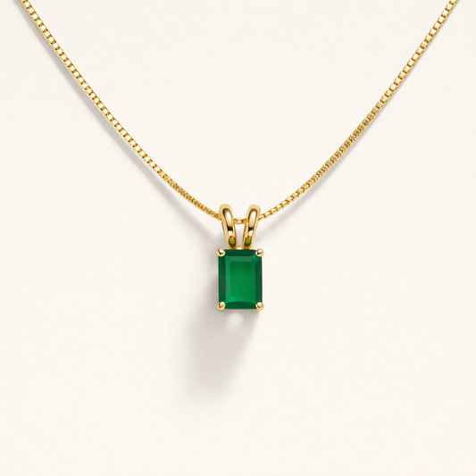 Green Onyx Necklace | Rectangle Pendant | 18K Gold Plated