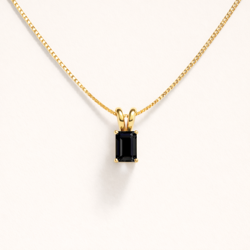 Black Onyx Necklace | Rectangle Pendant | 18K Gold Plated