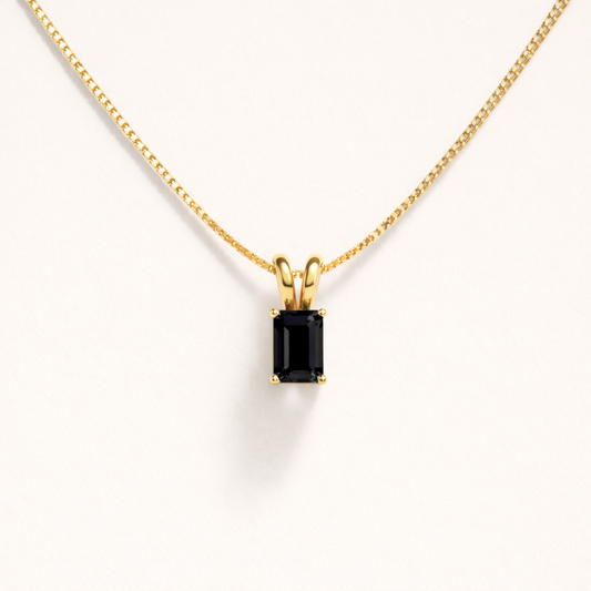 Black Onyx Necklace | Rectangle Pendant | 18K Gold Plated