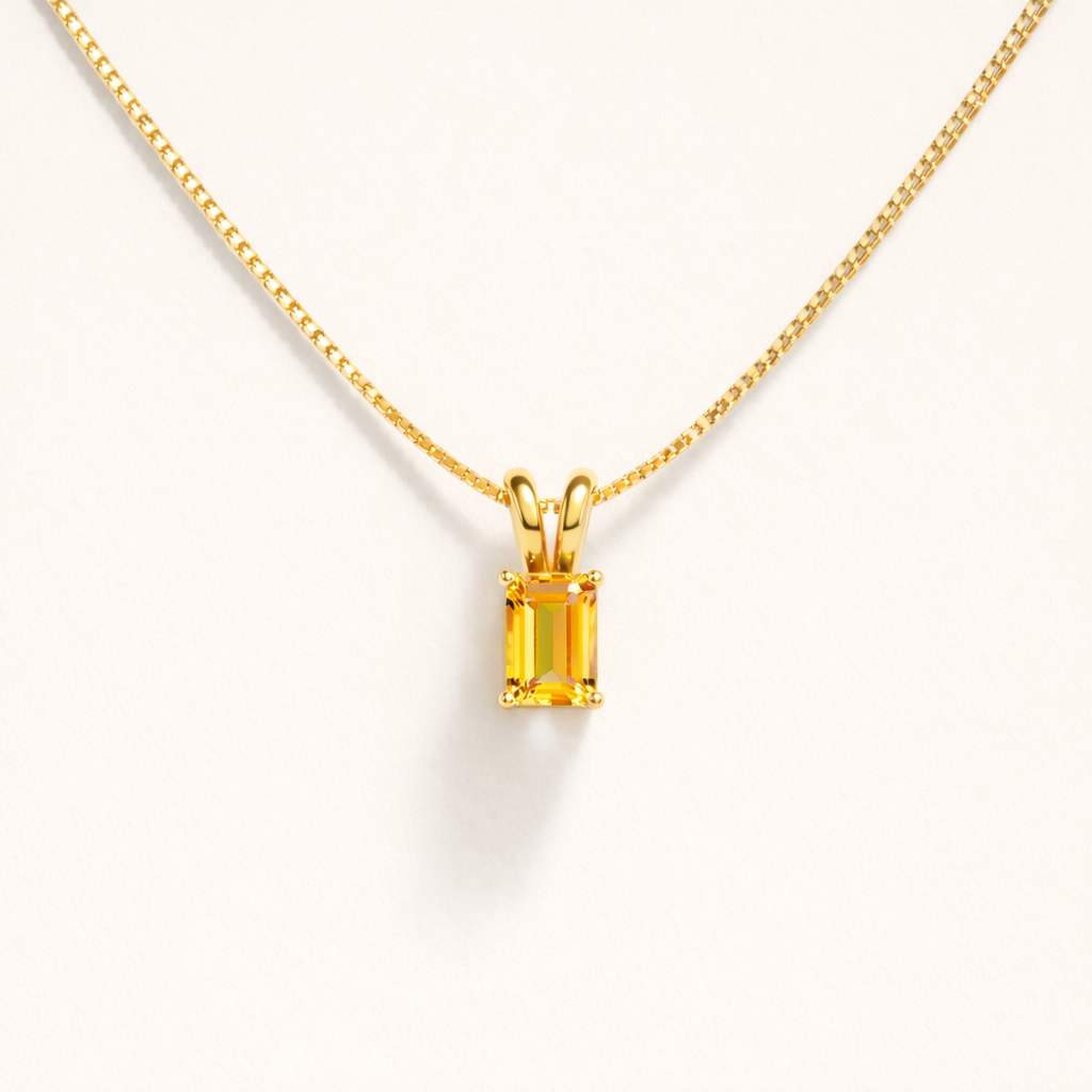 Citrine Necklace | Rectangle Pendant | 18K Gold Plated