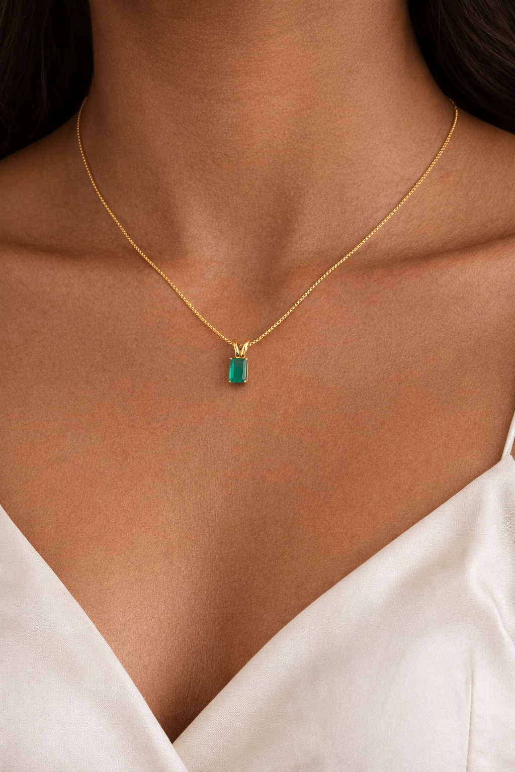 Green Onyx Necklace | Rectangle Pendant | 18K Gold Plated