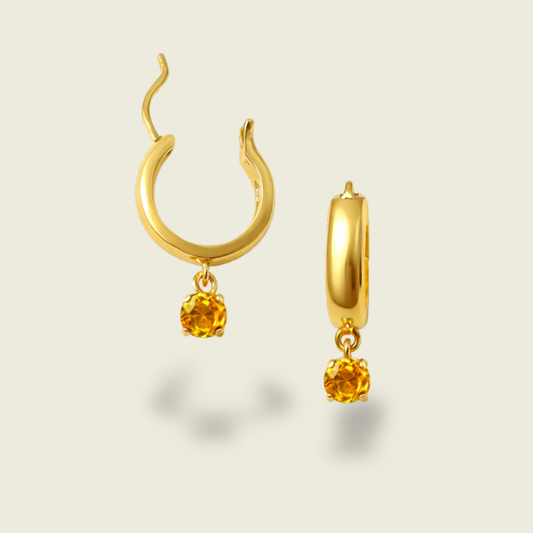 Citrine Earrings | 18k Gold Plated | Genova Huggie Hoop Earrings