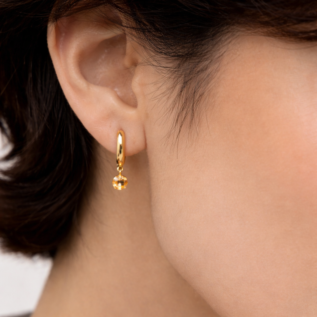 Citrine Earrings | 18k Gold Plated | Genova Huggie Hoop Earrings