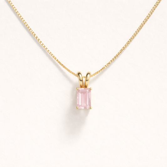 Rose Quartz Necklace | Rectangle Pendant | 18K Gold Plated