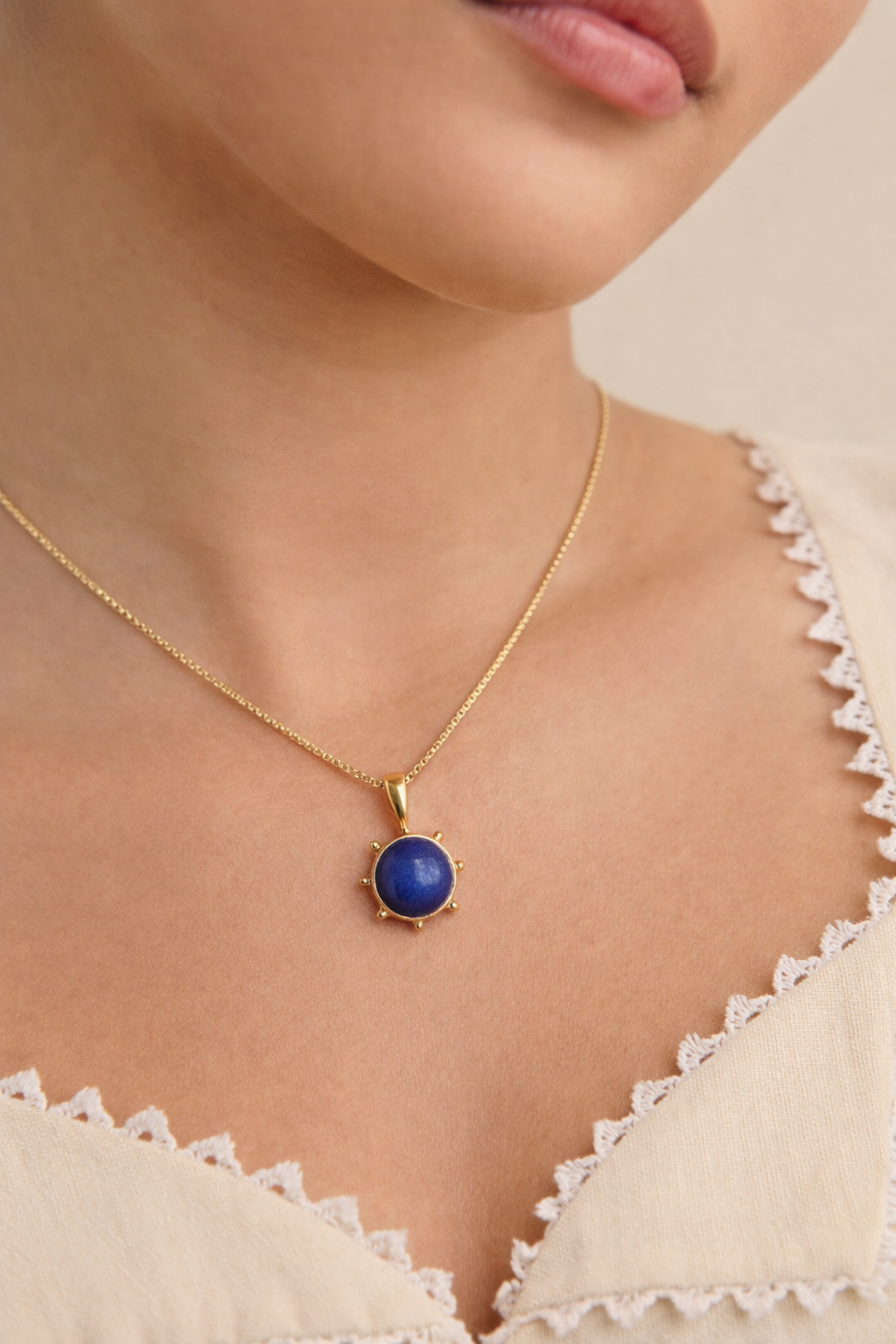 Lapis Lazuli Sun Necklace | Sun Pendant | 18K Gold Plated
